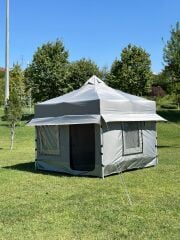 3X3 GAZEBO KAMP ÇADIRI ( ŞEFFAF KAPAKLI - UZUN SAÇAKLI )